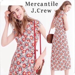 J. Crew Mercantile Daisy Floral Print Front Wrapped Midi Dress Red Size XXS